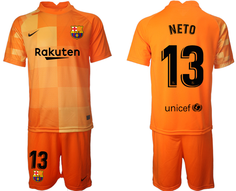 Men 2021-2022 Club Barcelona orange red goalkeeper #13 Soccer Jersey